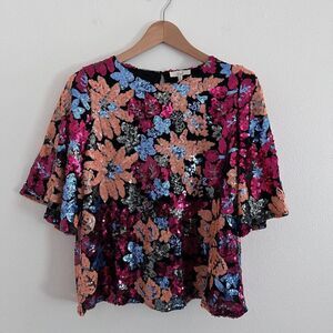 Easel Sequin Floral Blouse